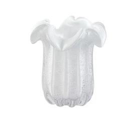 Vaso De Vidro Tipo Murano Branco Leitoso Veneza 16Cm X 16Cm