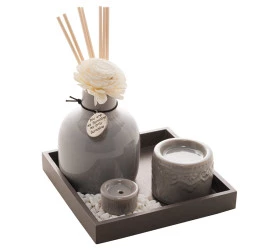 Conjunto Lyor Difusor Ceramica Cinza 14x10Cm