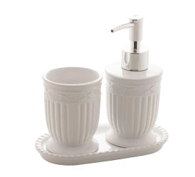 Conjunto Banheiro3 Pçs Lyor Greece Cerâmica Branco/Prata