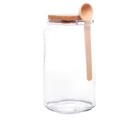 Pote Quadrado de Vidro Lyor C/ Colher de Bambu 1,15l