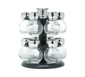 Conjunto 12 Potes Wolff Vidro e Base Giratória Preta