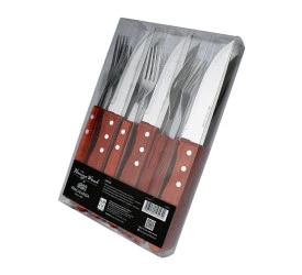 JOGO DE TALHERES HANZZO WOOD PARA CHURRASCO 12PÇS EM AÇO INOX