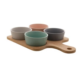 Conjunto Petisqueira Com Bandeja Lyor De Bambu E 4 Peças
