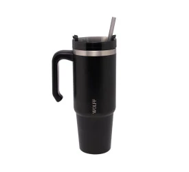 Caneca Térmica Wolff Parede Dp C/ Base e Canudo Preta 890ml