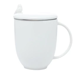 Caneca Wolff Porcelana C/infusor e Tampa Birds Branco 350ml 