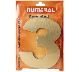  Algarismo 3 Numeral 125mm Ouro Escovado 200-3