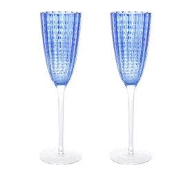 Conjunto 2 Tçs P/ Champanhe Wolff Vidro Orquidea Azul 200ml