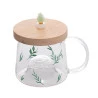 Caneca de Vidro Lyor Com Pires de Bambu Suculenta 330ml