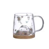 Caneca de Vidro Lyor Com Pires de Bambu Daisy 330ml