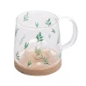 Caneca de Vidro Lyor Com Pires de Bambu Suculenta 330ml