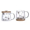 Caneca de Vidro Lyor Com Pires de Bambu Daisy 330ml
