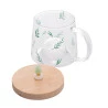 Caneca de Vidro Lyor Com Pires de Bambu Suculenta 330ml