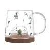 Caneca de Vidro Lyor Com Pires de Bambu Suculenta 330ml