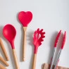 Colher De Silicone Lyor C/Cabo De Bambu Heart Vermelho 