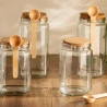 Pote Quadrado de Vidro Lyor C/ Colher de Bambu 1,15l
